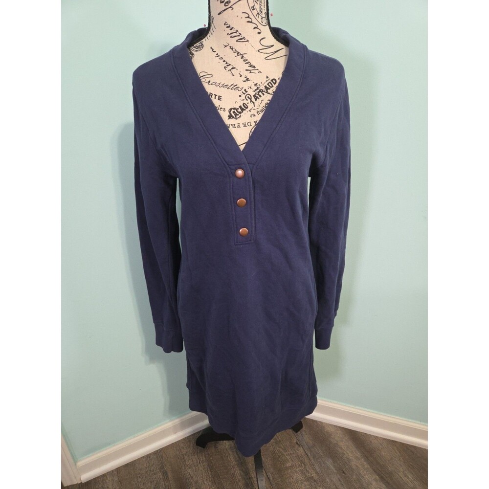 pact downtime sweatshirt dress Henley organic cotton blue small